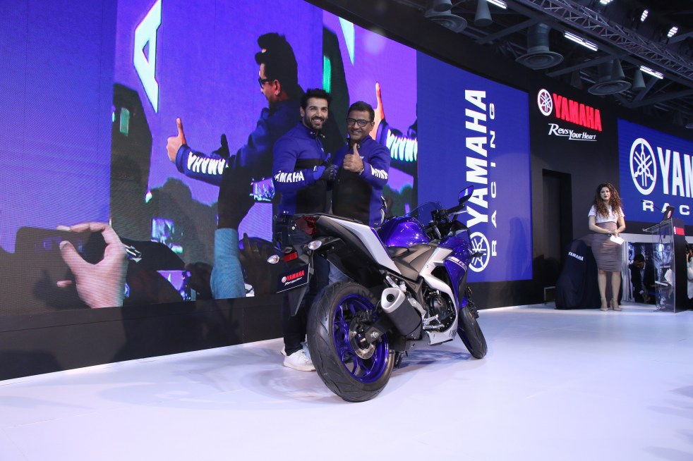 John Abraham with Roy Kurian,Senior Vice President, Sales & Marketing, Yamaha Motor India Sales Pvt. Ltd.