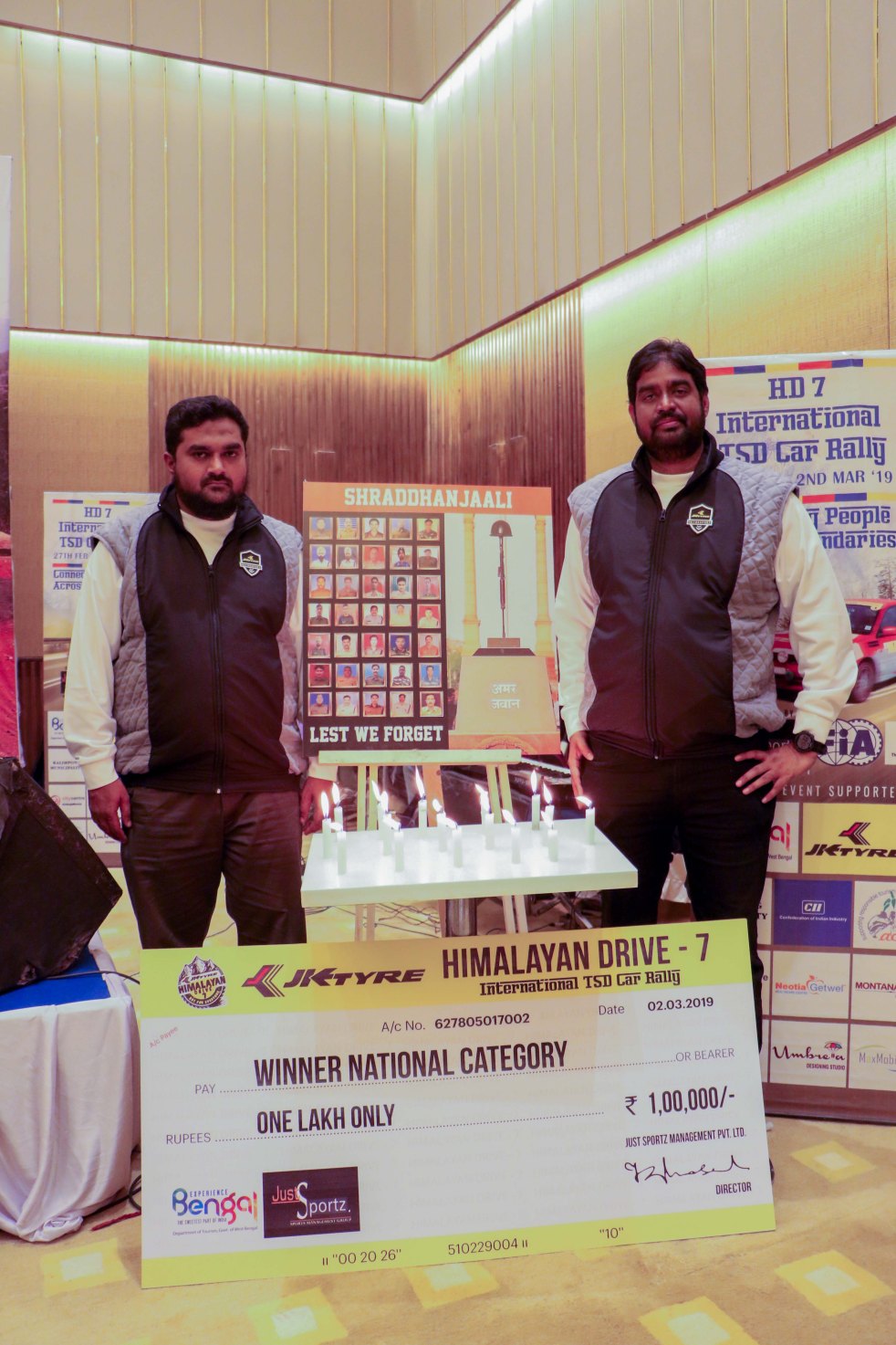 Three-time JK Tyre Himalayan Drive champions, Ajgar Ali and Mohammed Musthafa, made a touching gesture of donating their entire prize money of Rupees one lakh to a fund to help the families of the fallen CRPF soldiers